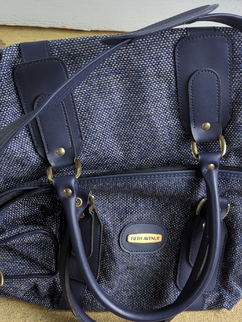 Fifth Avenue Navy Tweed Vintage Satchel - Classic Structured Carry On Bag